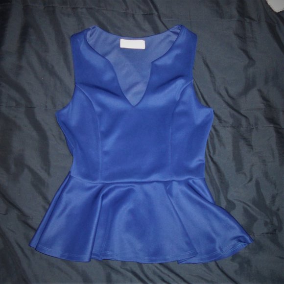 Blue Structured Sleeveless Peplum Top - Picture 1 of 9